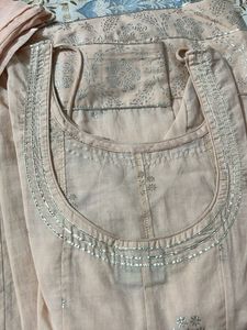 Peach Kurta Set with Silver Embellishments