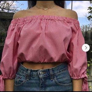 Red Gingham off-shoulder Crop Top