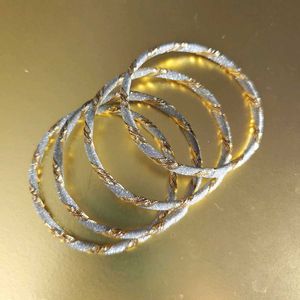 🆕 Elegant Silver & Gold Twist Bangles Set