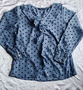 Chic Blue Polka Dot Ruffle korean style top
