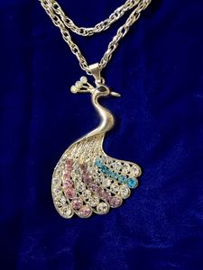 Stylish Peacock Long Silver Chain