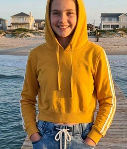Yellow Cropped Hoodie with Stripe Details