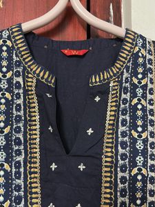 W Navy Blue Printed Kurta