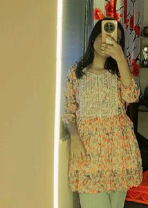 Combo Offer: Red Floral top &amp; Printed Kurti