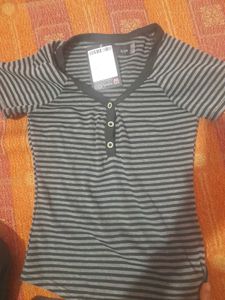 Striped V-Neck Henley Top