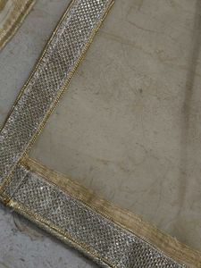 Elegant Gold Net Dupatta with Silver Border
