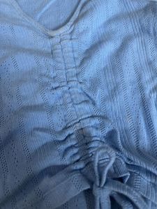 Blue Ruched Drawstring Crop Top