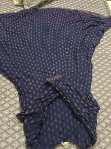 Elegant Navy Kurta with Embellished Neckline