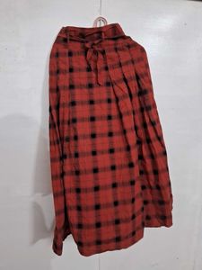 Red Plaid Maxi Skirt with Slit
