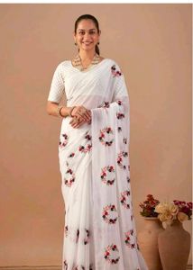 Elegant White Floral Saree