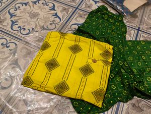 Yellow &amp; Green Printed Kurta Set