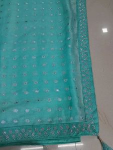 Stunning Teal Saree with Mirror Work