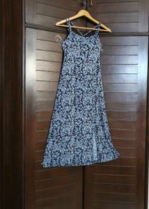 Ginger Blue Floral Print Cross Back Midi Dress