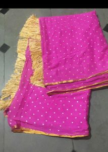 Stunning Pink Saree with Gold Border