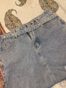 Distressed Denim Skirt with Belt