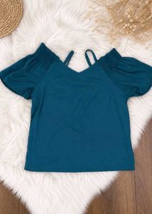 Teal Cold Shoulder Top