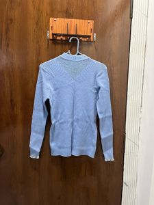 Light Blue Ribbed Knit Sweater