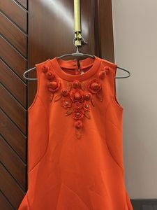 Vibrant Orange Embellished Dress