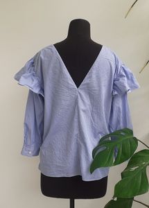 ZaRA Ruffle Sleeve Striped Blouse