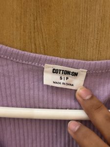 Lilac Ribbed V-Neck Cropped Top