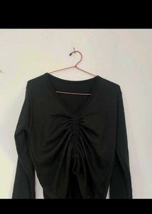 Black Ruched V-Neck Top