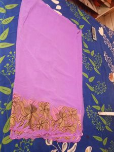 Elegant Lavender Saree with Floral Border
