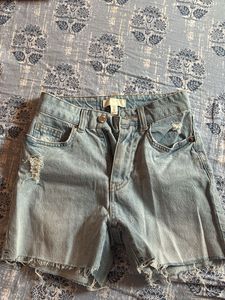 Light Wash Distressed Denim Shorts