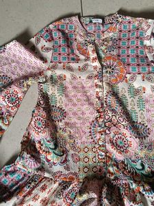 Boho Print Button-Down Kurta with belt