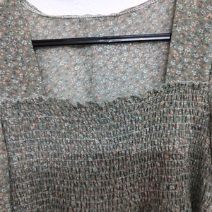 Chic Floral Smocked Square Neck Top