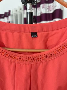 Elegant Coral Pleated Sleeve Top