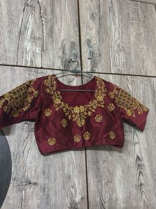 Maroon Embroidered Silk Blouse