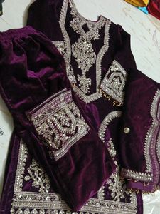 Bust 38 Elegant Embroidered Velvet Kurta Set