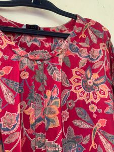 Red Floral Print Kurta