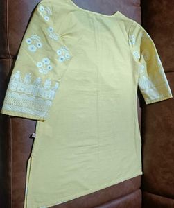Yellow Embroidered Short Kurti