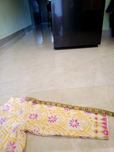White Kurta with Yellow &amp; Pink Print
