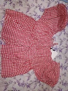Square neck red Gingham Top