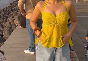 Yellow Halter Neck Ruched Top