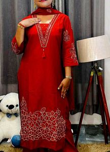 Red Embroidered Kurta Set with Dupatta