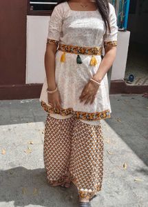 Elegant Printed Anarkali Kurti with Sharara Pants
