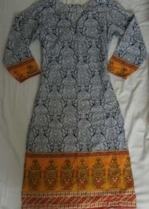 Blue &amp; White Damask Printed Kurti