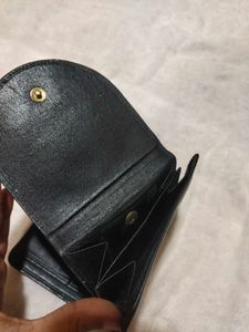 Vintage Black Leather Wallet with Floral Detail