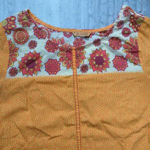 Orange Kurta with Floral Print