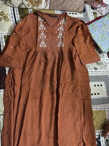Embroidered Brown Kurta