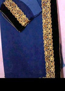 Royal Blue Saree with Black &amp; Gold Border