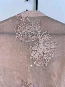 Sheer Embellished Mandarin Collar shirt