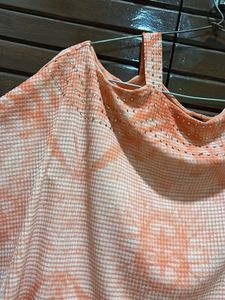 Orange Graphic Print Cold Shoulder Top two way sty