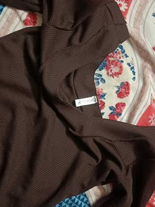 Chic Brown Ribbed Long Sleeve Top