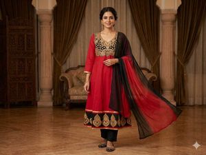 Elegant Red & Black Kurta Set