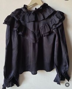 Elegant Ruffled Black Blouse