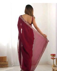 Elegant wine Embroidered Saree